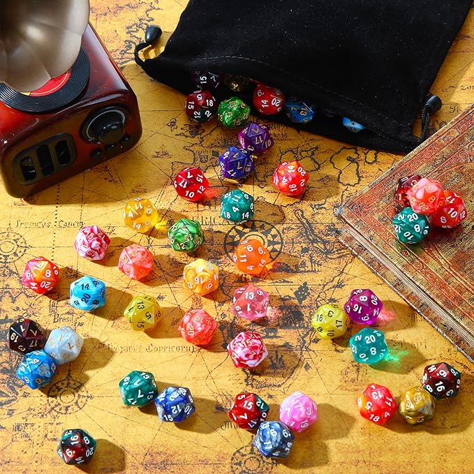 Skylety 200 Pieces Polyhedral Dice Sets with Black Pouch Compatible with RPG MTG Tabletop Role Playing Table Games Multi Colored Assortment (20 Sided Style)
