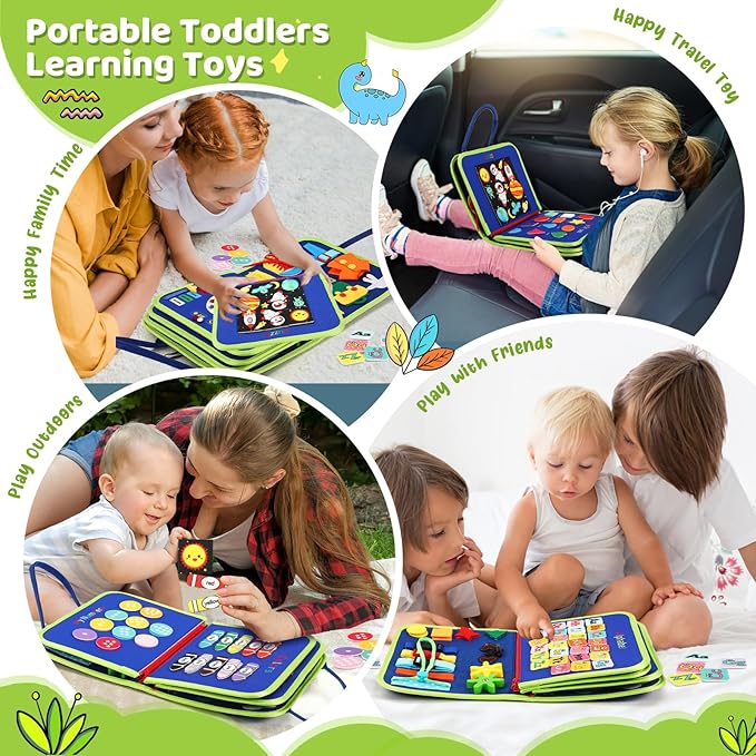 Toddler Busy Book，Dinosaur Toys for Kids 3-5，Busy Board，Montessori Toys，Toddler Travel Toys，Educational Toys，Sensory Board Fine Motor Toys，Toddler Airplane Travel Essentials Quiet Books