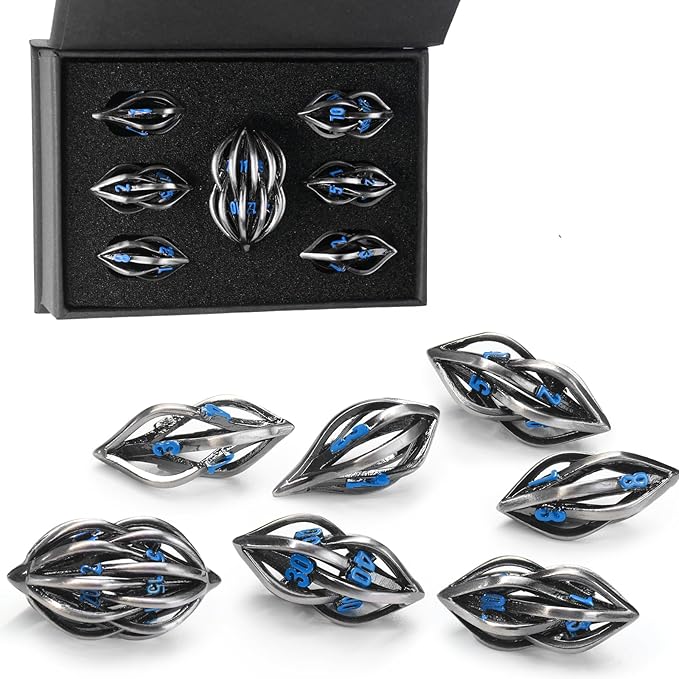DND Dice Set for Dungeons and Dragons, Metal D&D Dice 7PS/Set, ZHOORQI Polyhedral Dices Set for Role Playing Game Gifts(Arcanum-Blue)