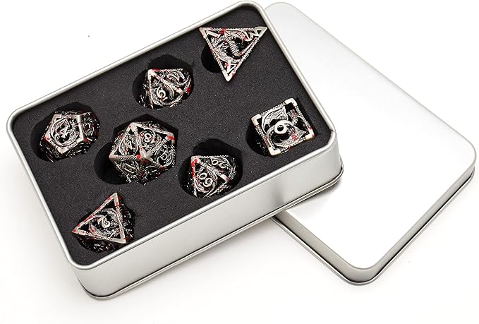 DND Metal Game Dice Set Glitter Purple with Gold Edge and Number 7pcs Set for Dungeons and Dragons RPG MTG Table Games D4 D6 D8 D10 D12 D20