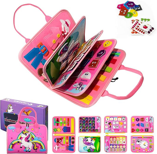 Busy Board, Busy Book for Toddlers with 25 Activities, Promotes Fine Motor Skills, Dressing Skills, Finger Dexterity, and Cognitive Development, Ideal Girl Birthday Gift