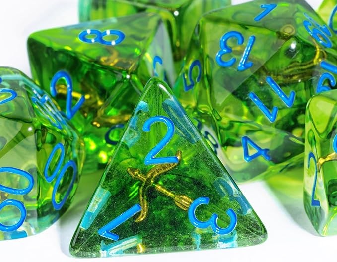 UDIXI 7PCS Polyhedral Dice Set, 7-Die Green DND Dice Set Filled with Bow for Role Playing Games as Dungeons and Dragons RPG Table Games?D&D (Ranger)