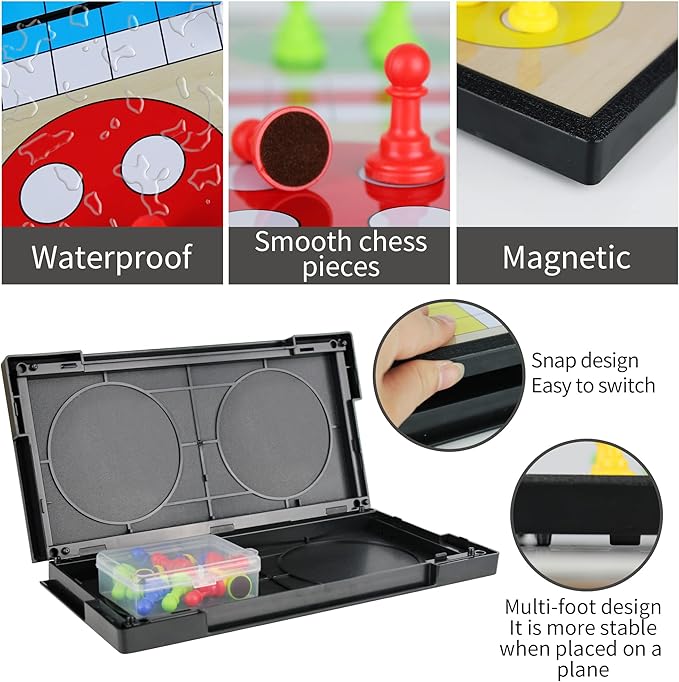 KIDAMI Ludo Magnetic Board Game Set, Children’s Family Ludo Learning Game for Kids and Adults（11.2X11.2 in ）