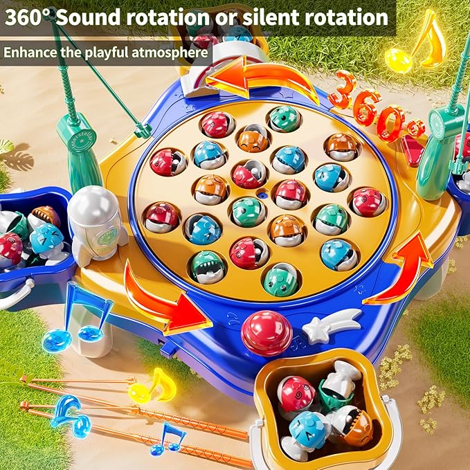 Magnetic Fishing Game Toys Kids 3-5, Including 48 Fishes and 8 Fishing Poles Rotating Board Game with Music, Party Game Toys for Kids Age 3 4 5 6 7 8 and Up