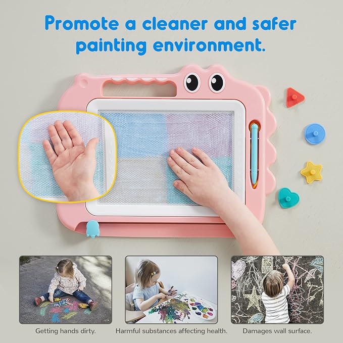 SGILE Toys for Kids, Magnetic Drawing Board for Early Learning, Color Erasable Doodle Writing Pad Gift for Baby Girls Boys, Painting Sketch Pad with Four Stamps for 3 4 5 Year Old Toddlers, Pink