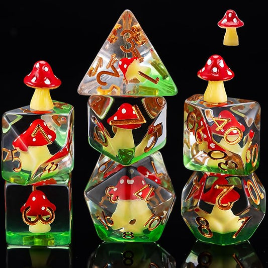 Mushroom Resin Dice Set,Polyhedral Dice Mushroom Inclusion Dice,RPG D&D Dice Set for Dungeons and Dragons MTG RPG Role Playing Games