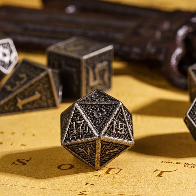 UDIXI Metal Dice DND Dice Set 7PCS Maze Carved D&D Polyhedral Dice for Dungeons and Dragons Role Playing Games and Other Tabletop Dice Games