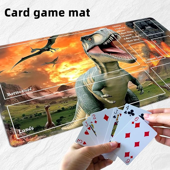 for MTG Playmat with Zones Storage Bag,for TCG Playmat and Playing Card Mat for Magic Board Games, Dinosaur Non Slip Stitched Edges Game Mat, Rollable Foldable Card Playmats