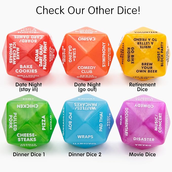 Dinner Dice - for Couples Takeout Date Night Ideas 2"x2"x2" Decision Dice in Green