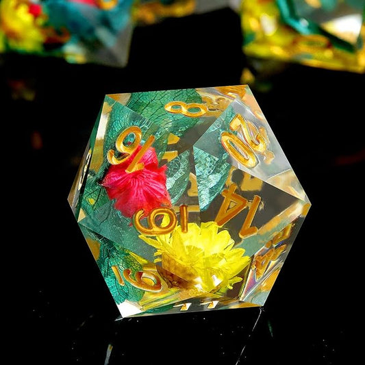 Haxtec Flower Sharp Edge Dice Resin DND Dice Set 7PCS Yellow Blue Red Polyhedral D&D Dice for Role Playing Dice Games as Dungeons and Dragons