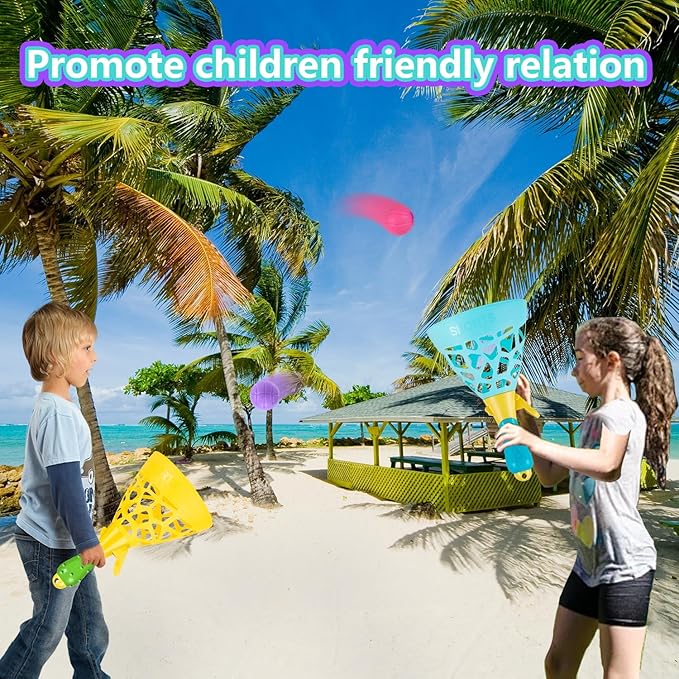 Pop and Catch Ball Game with 10 Balls and 2 Catch Launcher Baskets - Outdoor Indoor Game Activities, Basket Stuffers Gifts Beach Sport Summer Beach Toys for Kids Ages 3 4 5 6 7 8 10 12+