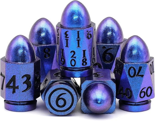 Bullet DND Dice for Dungeons and Dragons, Metal Dice Set D&D Unique Cool Die Polyhedral D and D Dice for Role Playing Game (Bullet Dazzle Black)