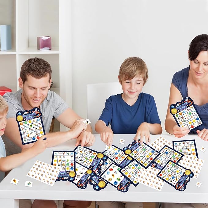 Space Bingo Game, 24 Players Outer Space Bingo Cards for Birthday Party Family Friends Large Group Activities