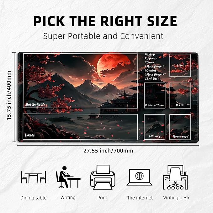 for MTG Playmat with Zones Storage Bag,for TCG Playmat and Playing Card Mat for Magic Board Games, Pagoda Non Slip Stitched Edges Game Mat, Rollable Foldable Card Playmats