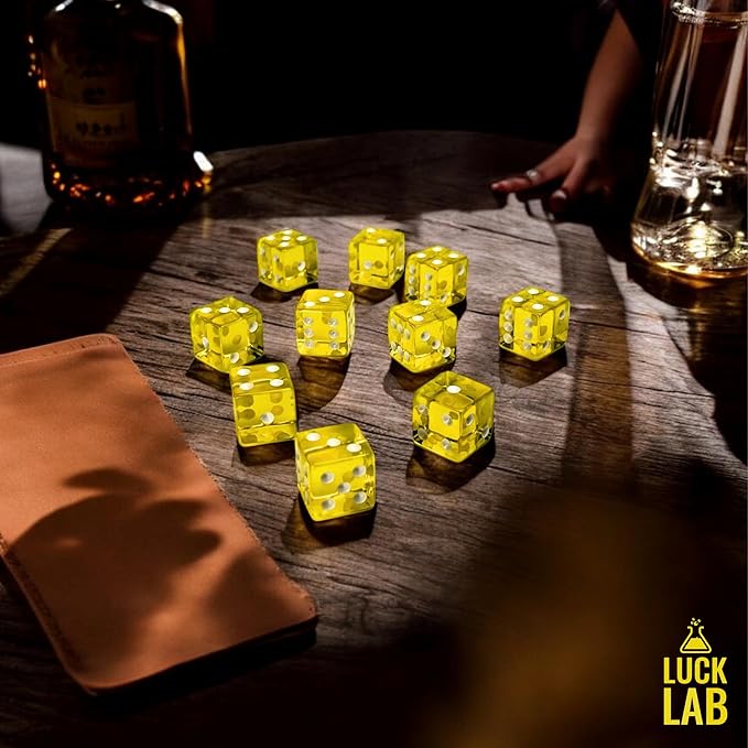 Luck Lab 10 Piece 19 mm Dice Pack - Acrylic and Translucent D6 Dice, Square w/Rounded Edge for Casino, Craps, RPG MTG DND Dice Table Games and Board Games (Yellow)