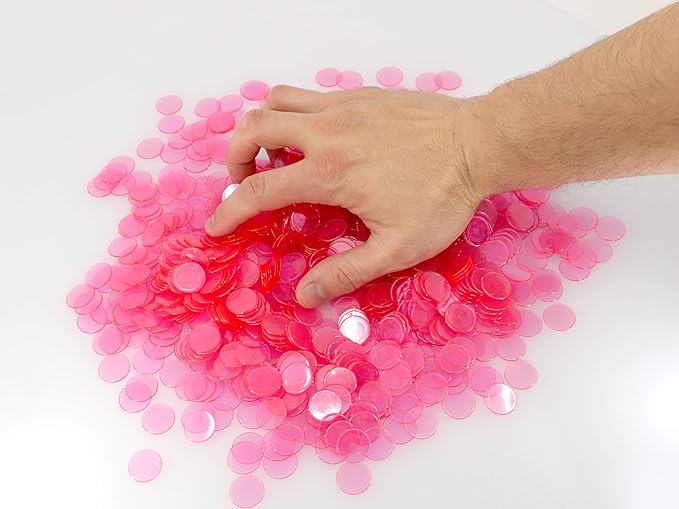 Regal Bingo Plastic Bingo Chips 1000 Pcs - Clear Transparent Counters Game Chips Set for Board Game - Fun Family Bingo Night - 3/4 Inch Pink Color