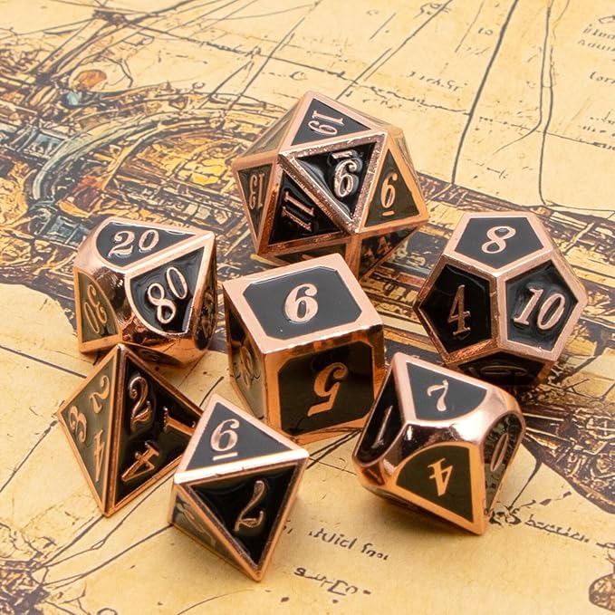 DND Dice Set, D&D Polyhedral Dice Metal HNCCESG for Dungeons and Dragons Role Playing Board Table Game Warhammer Pathfinder Shadowrun RPG MTG Tabletop Gaming D20 D12 D10 D8 D6 D4（Copper Black）