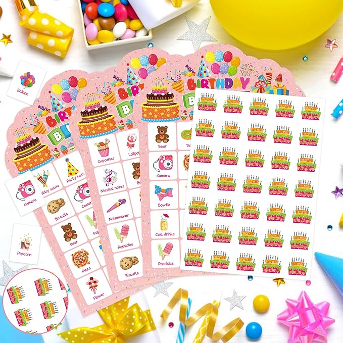 Birthday Bingo Game Cards, 24 Players Birthday Bingo Cards Party Games for Family Friends Adults Large Group Holiday Activities Supplies