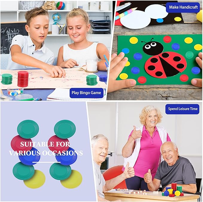 Skylety 400 Pieces Plastic Poker Chips Game Chips 4 Colors Counter Card for Kids Game Playing Learning Math Counting Bingo Game Blank Chips Card for Kids Reward