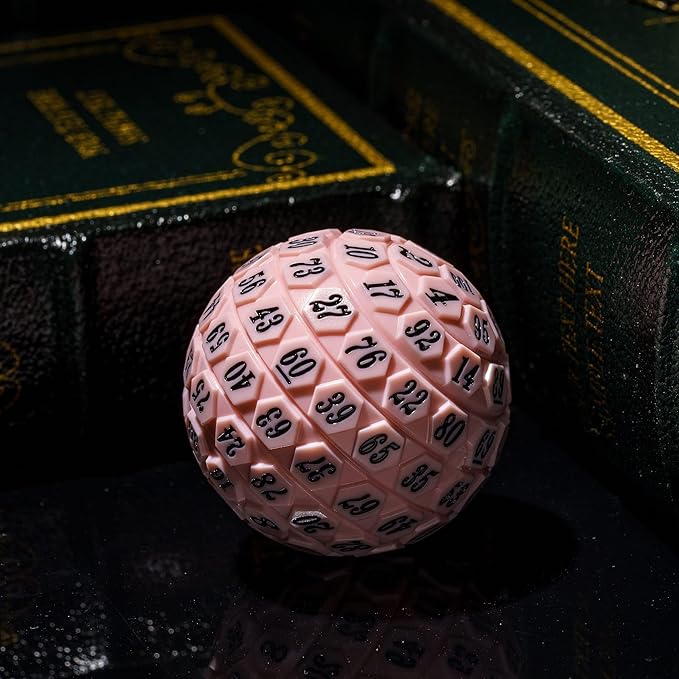 100 Sided Polyhedral Dice, Single D100 Game Dice, 100 Sided Cube with Black Pouch, D100 die 48 mm (Pink with Black Number)