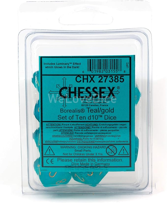 Borealis Teal/Gold Luminary Set of Ten d10s (27385)