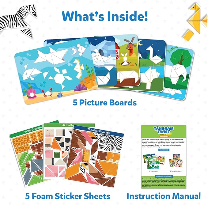 Skillmatics Tangram Sticker Puzzles - Educational Art & Craft Activity with 150+ Foam Tangram Stickers, Creative Toys & Games for Boys & Girls Ages 4, 5, 6, 7