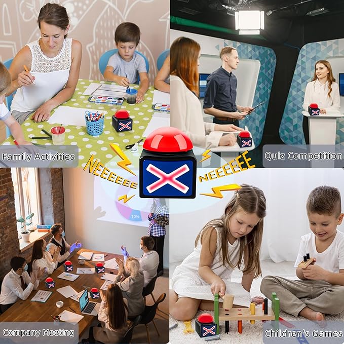 Game Buzzer, Party Competition Prop Toy with Lights and Alarm Sound Game Show Button Box, Quiz Buzzer for Game Show, Quiz Master Buzzer for Family Competition Games (2 PCS)