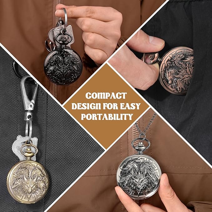 D&D Dice Set,7PCS Metal Dice for Dungeons and Dragons,Mini Dice Set with Pocket Watch Case,Role Playing Board Games Accessories (Dragon, Ancient Silver)