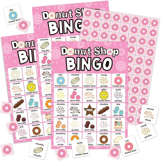 Donut Shop Bingo Cards, Donut Bingo Game, 24 Players, Sweet Treats Party Activities for Family Friends, Bingo Game for Large Group Party