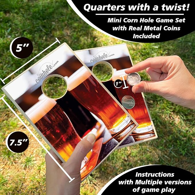 Desktop Coin Bouncing Party Set | Tabletop Cornhole Board | Small Travel Game Includes Coins