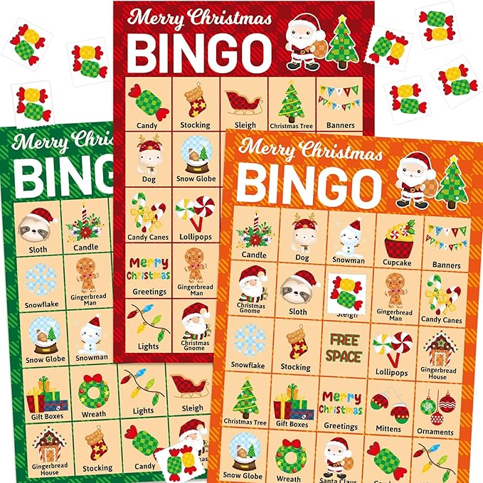 Fancy Land Christmas Bingo Game for Kids 24 Players Plaid Holiday Winter Party Supplies