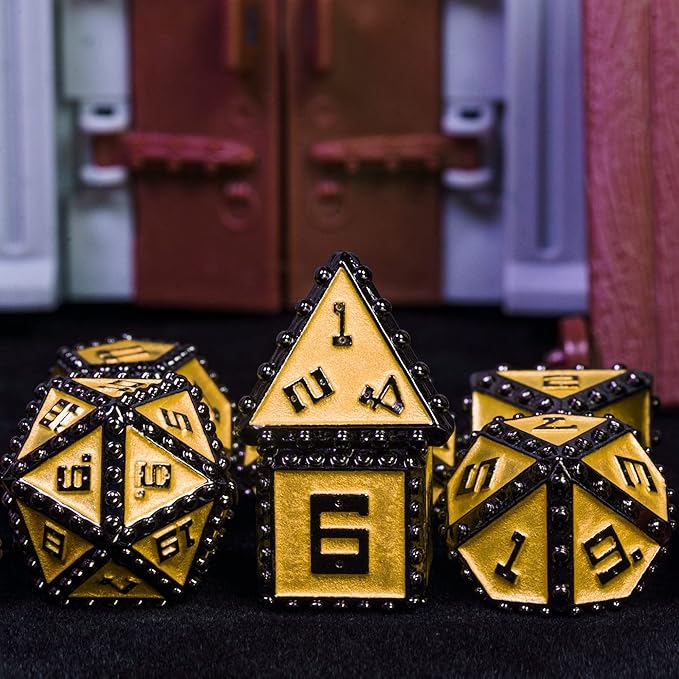 UDIXI Metal Dice Set D&D, Rivet Metal DND Dice Set for Dungeons and Dragons Role Playing Games (Black Nickel Golden)