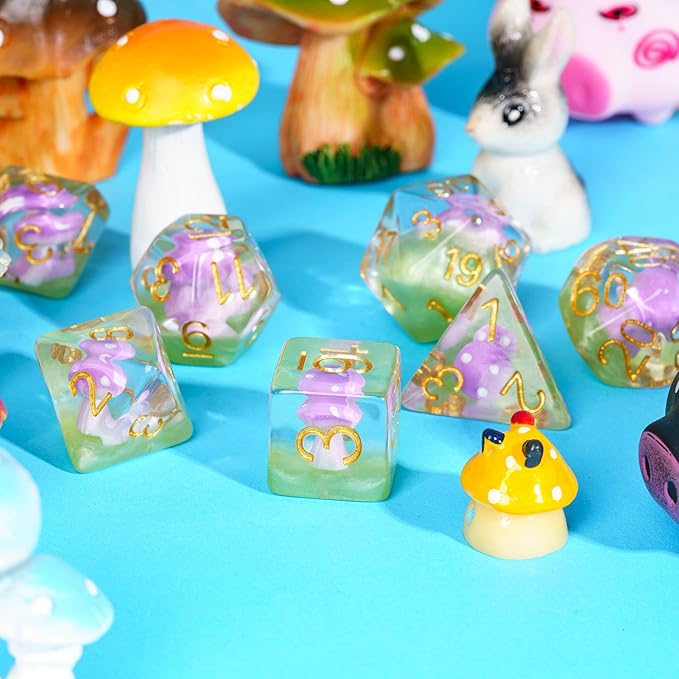UDIXI Mushroom DND Dice Set, 7 Piece D&D Polyhedral RPG Dice for Dungeons and Dragons Role Playing Game and Other Tabletop Games (Purple)
