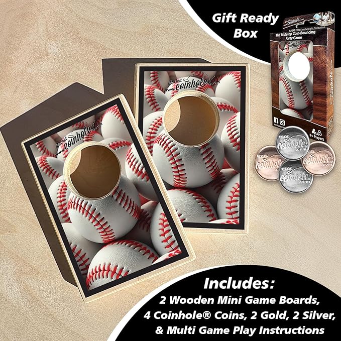 Desktop Coin Bouncing Party Set | Tabletop Cornhole Board | Small Travel Game Includes Coins