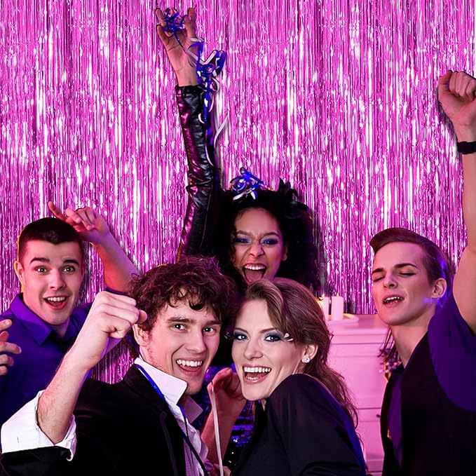10 Pack Hot Pink Party Backdrop Birthday Decorations Tinsel Curtain Party Streamers Foil Fringe Backdrop Christmas Bachelorette Graduation Fiesta Party Decorations Hot Pink Photo Booth Backdrop