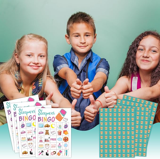 24 Players Sleepover Party Bingo Game Cards, Slumber Party Bingo Game for Large Group, Pajama Party Bingo Game Activity for Family Friend Adult Holiday -06
