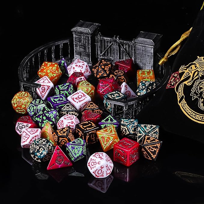 CiaraQ DND Polyhedral Dice Set (42pcs) with A Gold Pattern Drawstring Bag for Dungeons and Dragons RPG MTG Table Games. 6 Sets Halloween Pumpkin Role Playing Dice Set