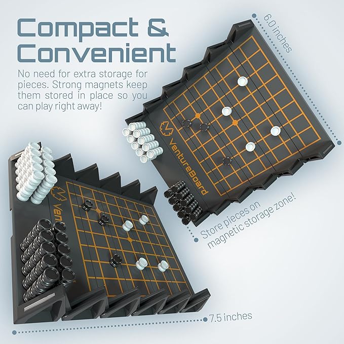 GO 9x9 6 Inches Magnetic Unique GO Set Board Game - Folding Board, Portable Travel GO Board Game Pieces - (Black/Grey)