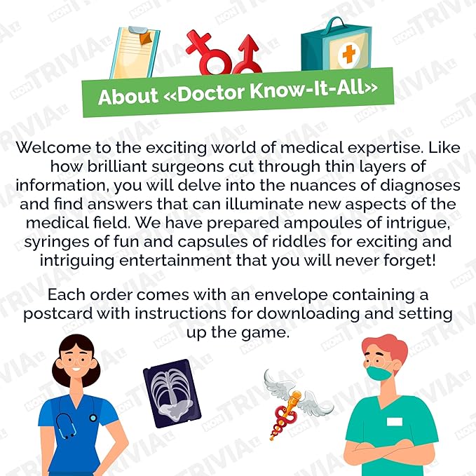 Couch Trivia Digital Game A Fun and Educational Game About Medicine with Virtual Host for Adults (Doctor Know-It-All)