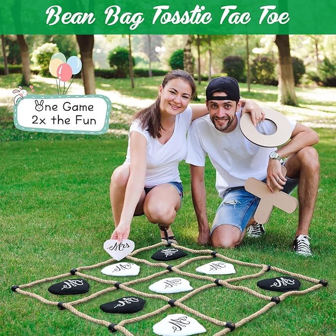 3 x 3 ft Wedding Tic Tac Toe Game for Reception Instant Setup No Assembly Tic Tac Toe Outdoor Game Bean Bag Toss with Rope Yard Backyard Lawn Games for Wedding