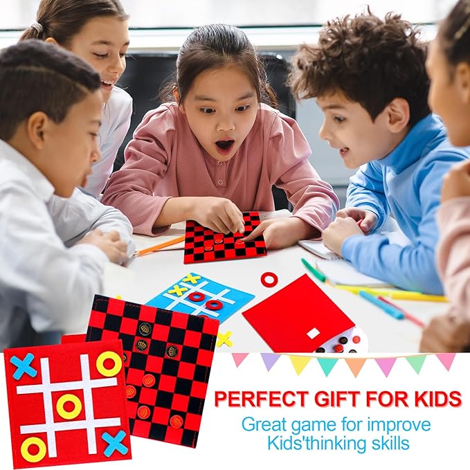 Liliful 30 Pack Tic Tac Toe Board Game 2 in 1 Checkers Game Sets Classic Educational Toy Tic Tac Toe Portable Felt with Storage Bag for Party Gifts Goodie Bag Stuffers Family Board, 2 Styles
