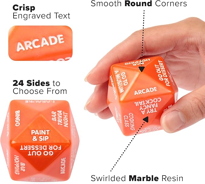 Date Night Out Dice - Fun Couples Date Night Ideas 2"x2"x2" Decision Dice in Orange