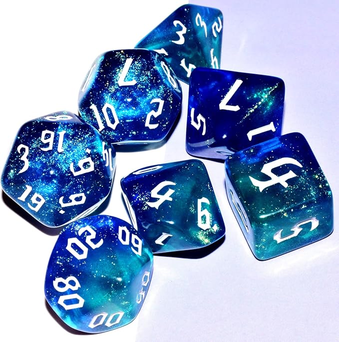 Galaxy Dice Set| Dark Blue Mix Cyan Crystal DND Dice Set for Board Game