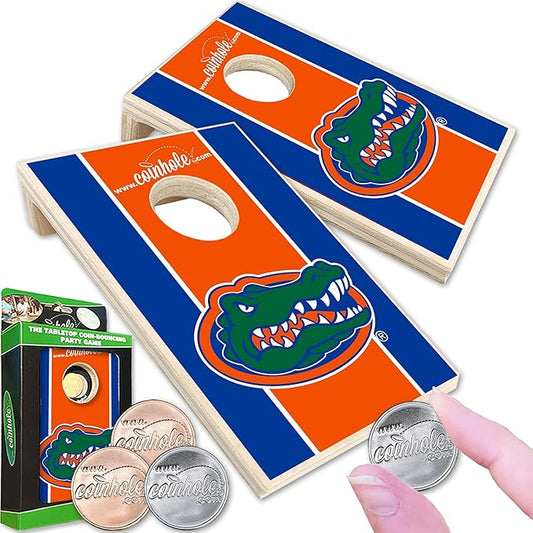 Tabletop Cornhole Game Set | Officially Licensed College Mini Football Cornhole Board Game | Includes Coins