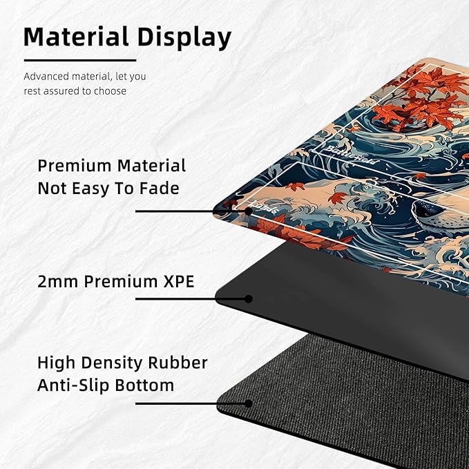 for MTG Playmat with Zones Storage Bag,for TCG Playmat and Playing Card Mat for Magic Board Games, Wolf Maple Leaf Non Slip Stitched Edges Game Mat, Rollable Foldable Card Playmats