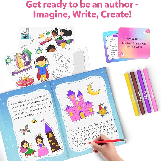 Skillmatics Storybook Art Kit - Unicorn & Princesses Art Kit for Kids, Write & Create Fairytale Stories, Creative Activity for Girls & Boys, DIY Kit, 300+ Stickers, Gifts for Ages 5, 6, 7, 8, 9, 10