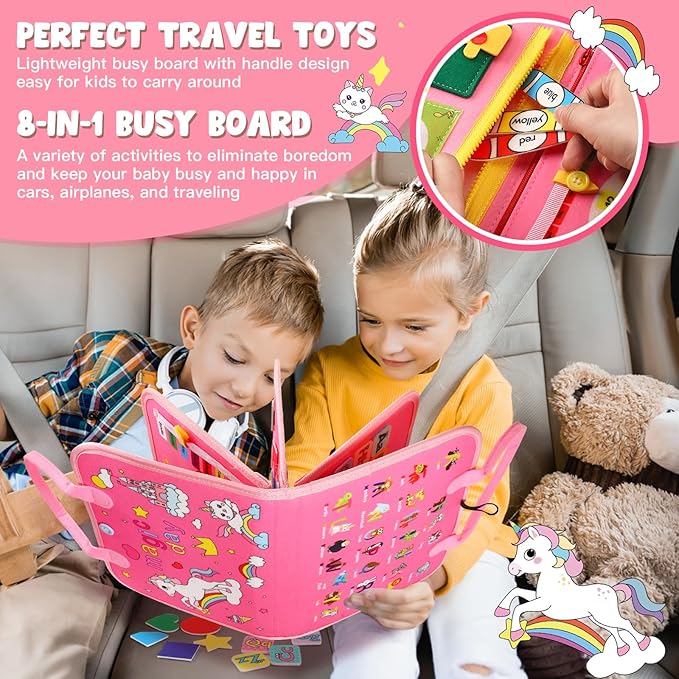 Toddler Busy Board，Busy Book Montessori Toys，Toys for 3 Year Old Girl Birthday Gift，Sensory Bins Toys，Learning Toys，Preschool Learning Activities Book Airplane Travel Essential Kid Toys