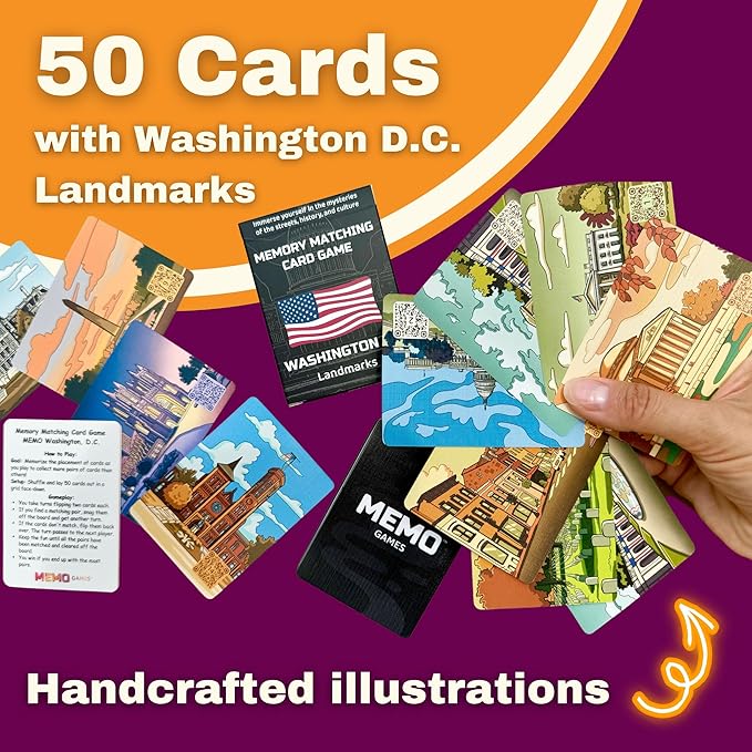 Memory Matching Card Game - Washington, D.C. Landmarks – Fun & Educational Family Concentration Game for Teens, Adults & Seniors – Travel Pack