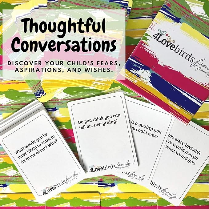 4LOVEBIRDS Fun Family Game Night: 100 Conversation Starters for Friends & Family - Break Routine, Perfect for Car Travel, Road Trips & Dinner Table