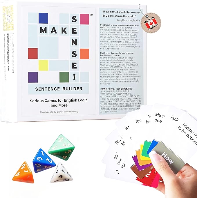 Fun, Effective 5 Game Boxed Set for Syntax Teaching - Ages 12 to Adult - Use Skill and Chance to Collaborate or Compete to Make 10k+ Unpredictable Sentences. Adjust to All Levels and Time Slots